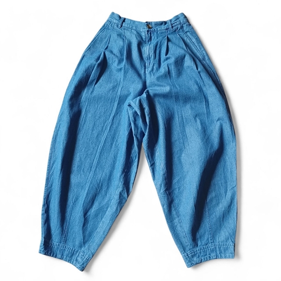 Icône Par Simons Blue Balloon Denim Pants Small 100% Cotton High Rise Tapered - Picture 1 of 13